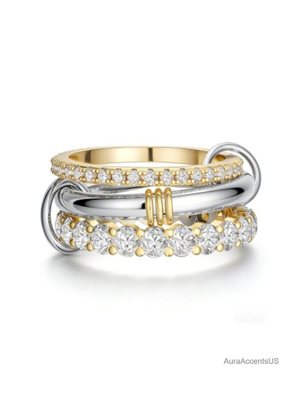 14K Gold Plated Stackable Rings Set CZ Cubic Zirconia Women